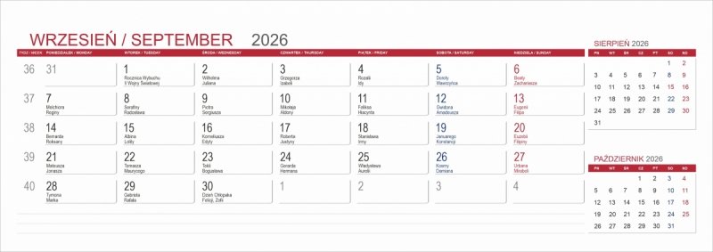 Kalendarz biurkowy z notesami i znacznikami samoprzylepnymi MAXI 2026 czerwony