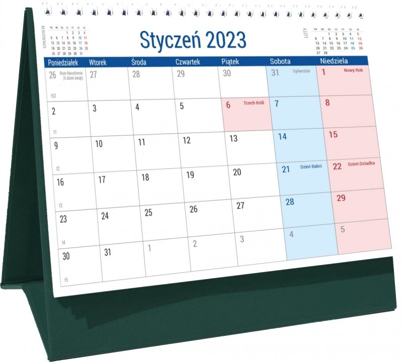 Kalendarz PLANO 2023 do postawienia na biurku na sztywnej podstawce 