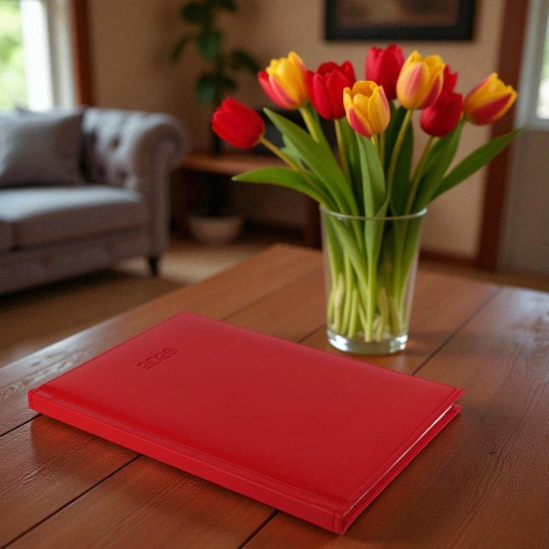 Kalendarz książkowy 2026 B5 tygodniowy papier biały drukowane registry oprawa VIVELLA EXCLUSIVE czerwona