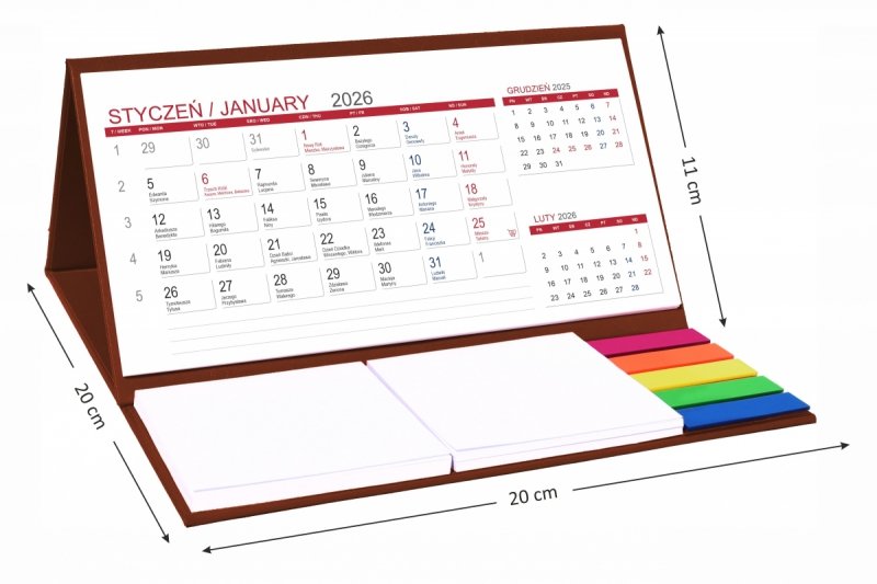 wymiary kalendarza na rok 2026