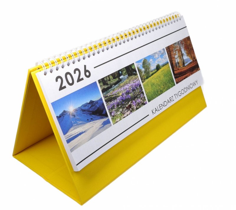 Kalendarz biurkowy stojący na podstawce TYGODNIOWY PREMIUM 2026 żółty