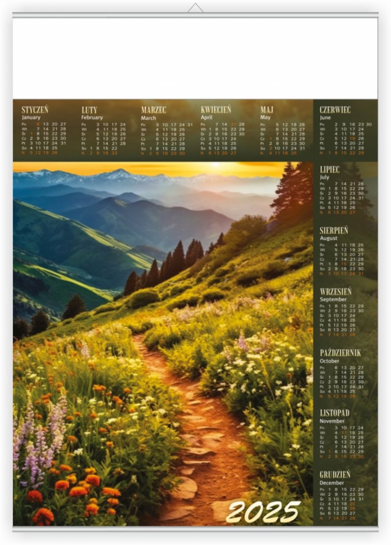 Kalendarz plakatowy Z ZAWIESZKĄ B2 48x68 cm Lato w górach 2025
