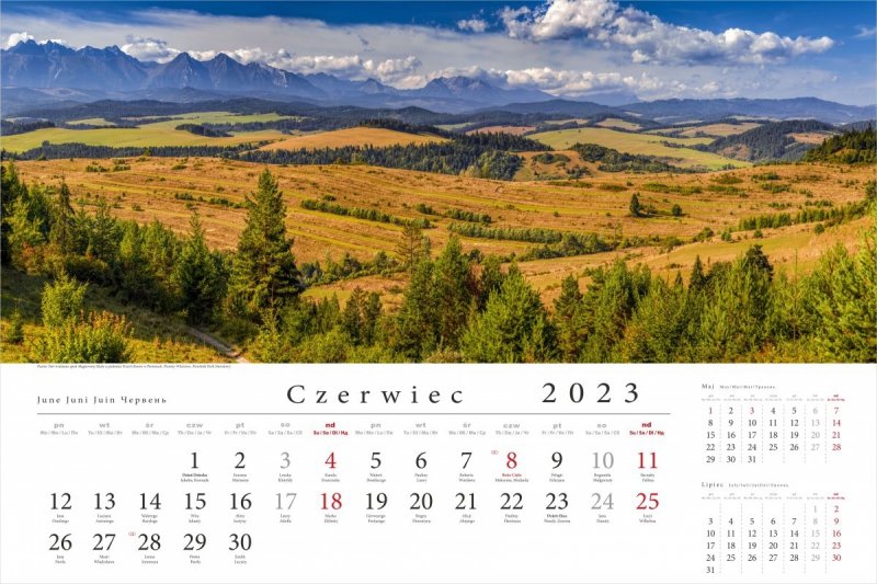 Kalendarz ścienny wieloplanszowy Tatry w panoramie 2023 - czerwiec 2023