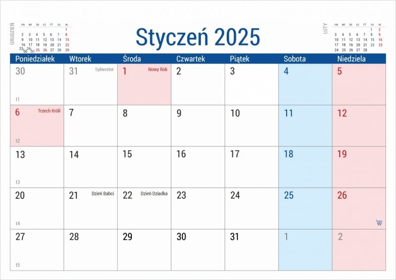 Kalendarz biurkowy do postawienia na biurku - styczeń 2025
