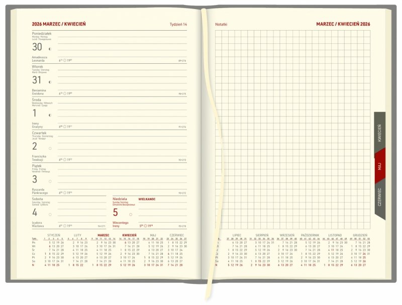 kalendarz tygodniowy z notesem na rok 2026