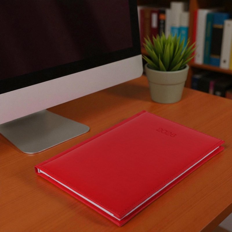 Kalendarz książkowy 2026 B5 TYGODNIOWY Z NOTESEM papier biały drukowane registry VIVELLA EXCLUSIVE czerwona