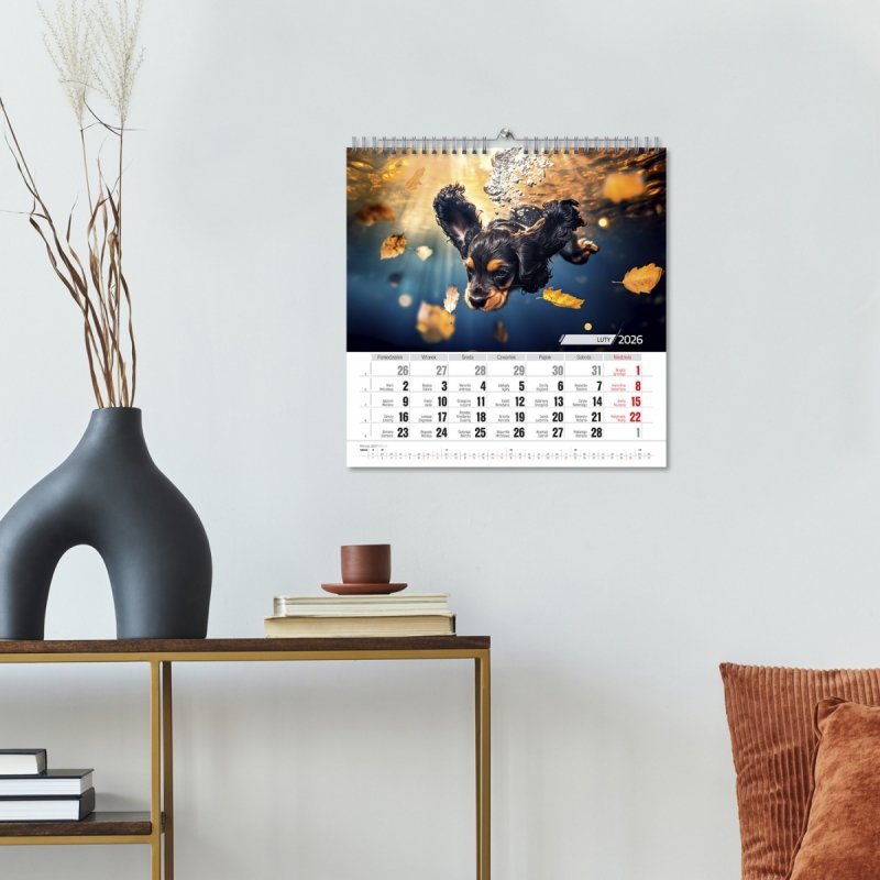 Kalendarz ścienny wieloplanszowy 33x33 cm PODWODNE PSIE PRZYGODY 2026