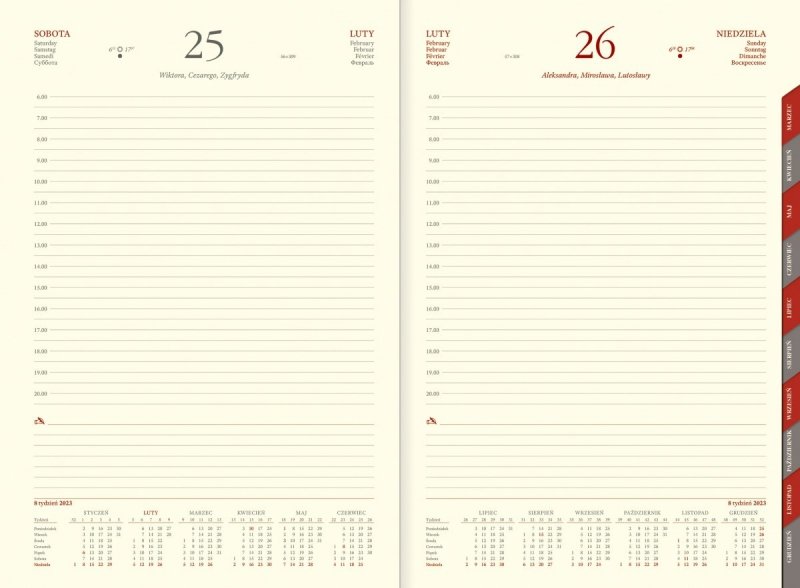 Blok do kalendarza książkowego na rok 2023 drukowany na papierze chamois