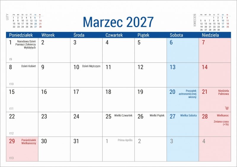 kalendarz na podstawce sztywnej, na spirali, biurkowy 2027