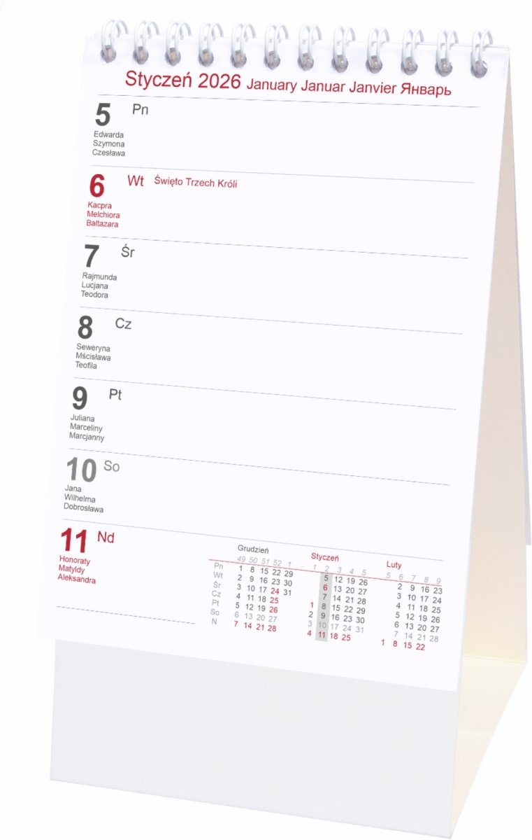 kalendarz biurkowy stojący PIONOWY TYGODNIOWY 2026