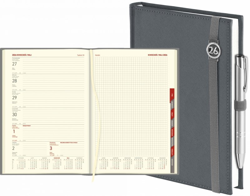 kalendarz książkowy 2026 w oprawie zamykanej na gumkę