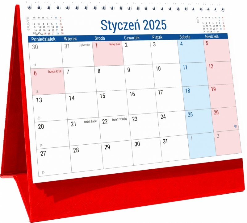 Kalendarz biurkowy PLANO na rok 2025 z dużą ilością miejsca na notatki