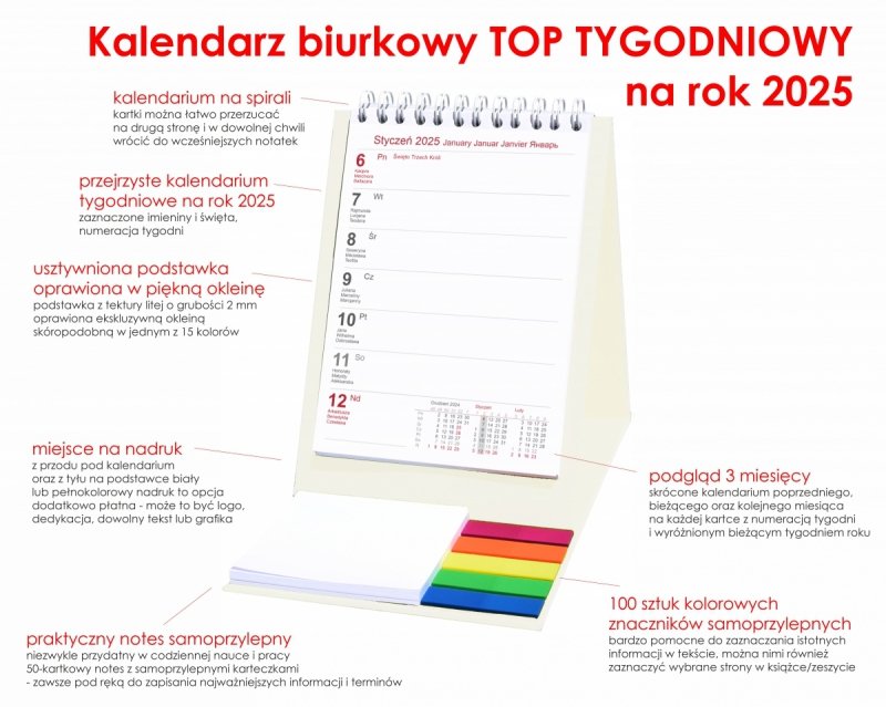 opis kalendarza biurkowego na rok 2025