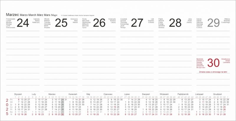 kalendarz z notesami i znacznikami na rok 2025