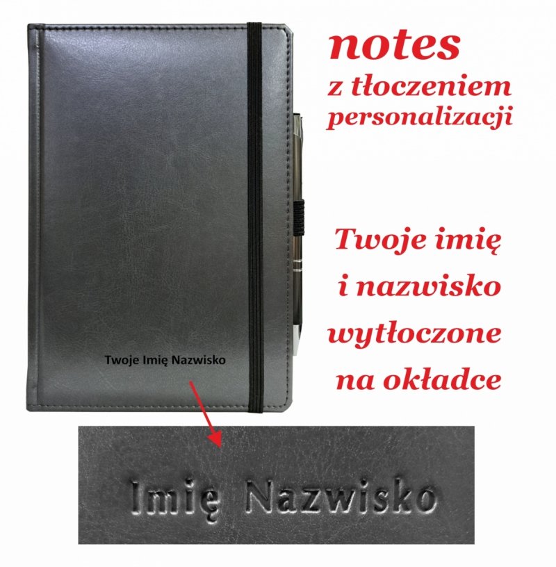 Tłoczenie imienia i nazwiska na okładce notesu