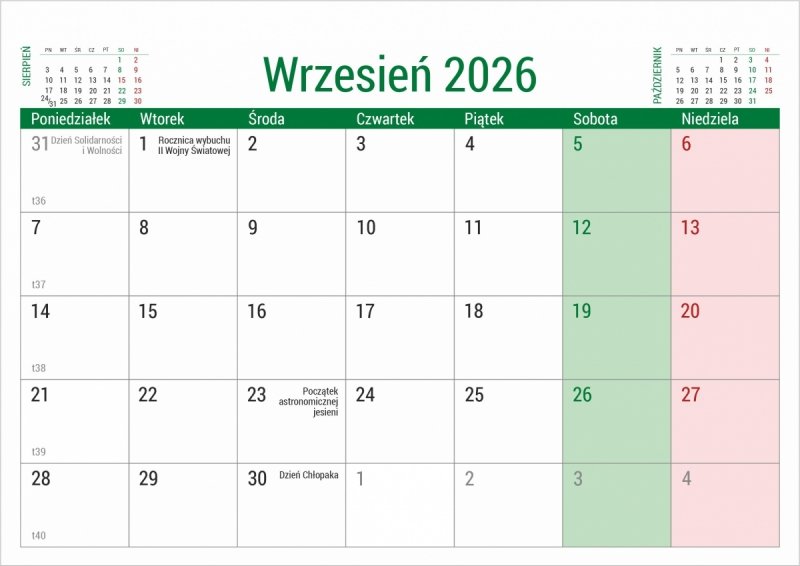 kalendarz na spirali do postawienia na biurku, dla ucznia 