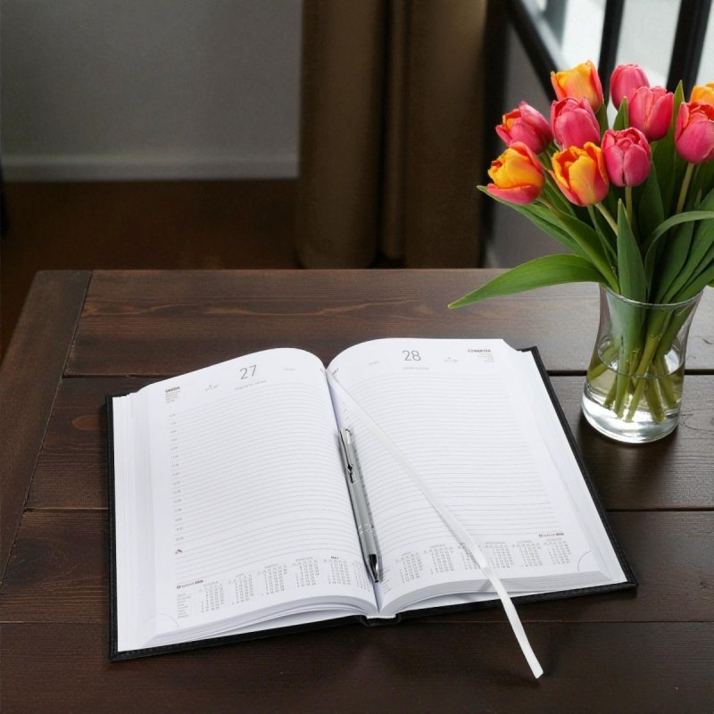 Kalendarz książkowy 2026 B5 dzienny papier biały drukowane registry oprawa ALUMINIUM czarna