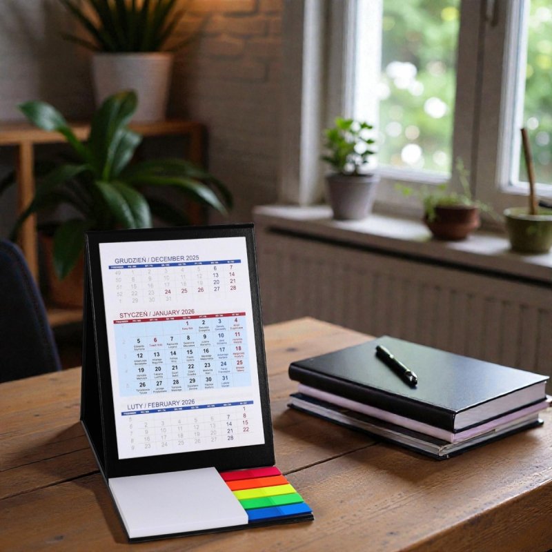 Kalendarz biurkowy z notesem i znacznikami TOP 3-miesięczny 2026 seledynowy