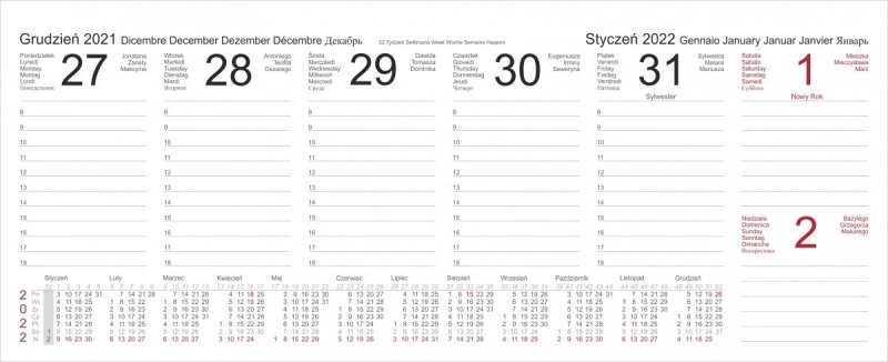 Kalendarz biurkowy TYGODNIOWY Z PIÓRNIKIEM 2022 zielony
