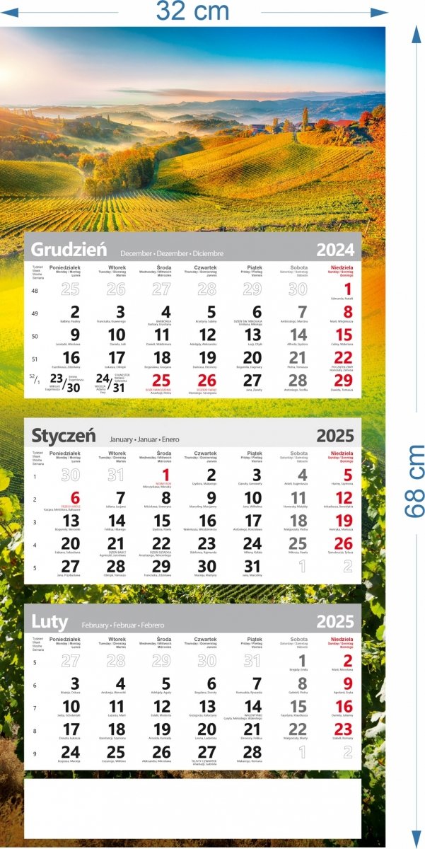 wymiary kalendarza poster na rok 2025