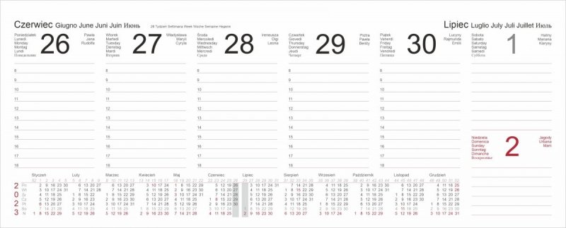 Kalendarium tygodniowe 2023 do kalendarza biurkowego - czerwiec 2023