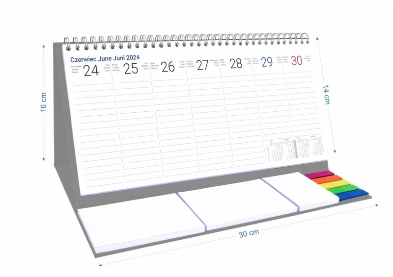 Wymiary kalendarza z notesami i znacznikami Exclusive Plus