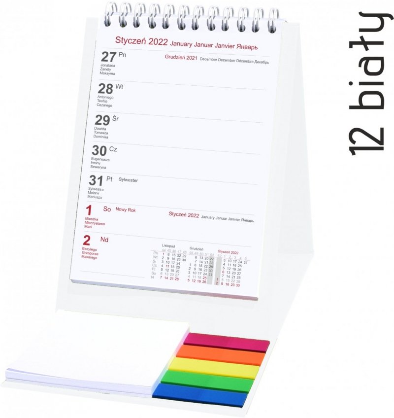 Kalendarz biurkowy z notesem i znacznikami TOP tygodniowy 2022 biały