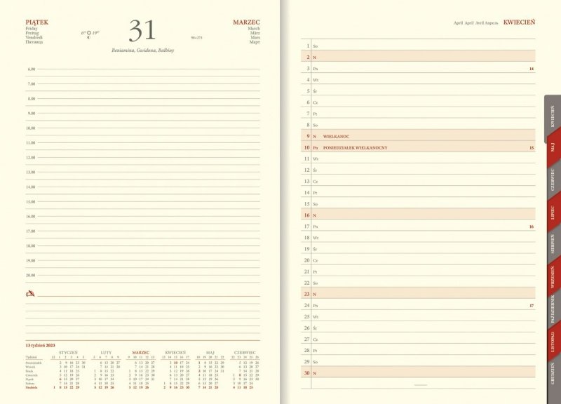 Blok kalendarza B5 dzienny papier chamois wycinane registry