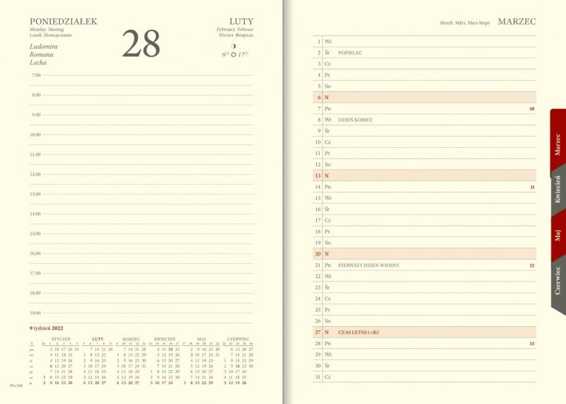 Kalendarz książkowy 2022 A5 dzienny papier chamois wycinane registry oprawa KENIA ZE SKÓRY NATURALNEJ WYMIENNA (WIELOLETNIA) granatowa