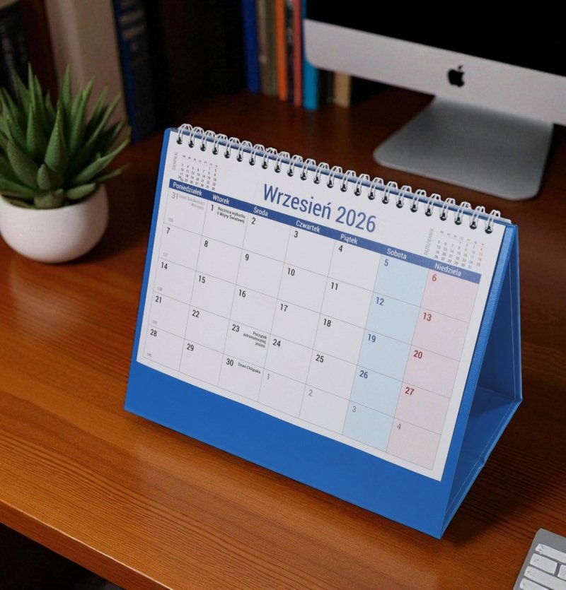 kalendarz na spirali, do postawienia na biurku, dla ucznia na rok szkolny 2026/2027