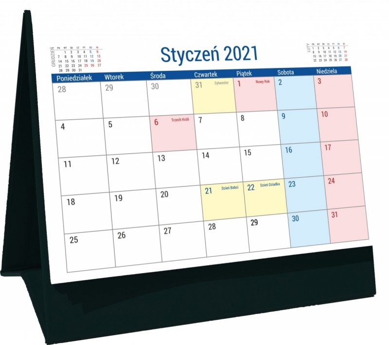 Kalendarz biurkowy stojący na podstawce PLANO 2021 czarny