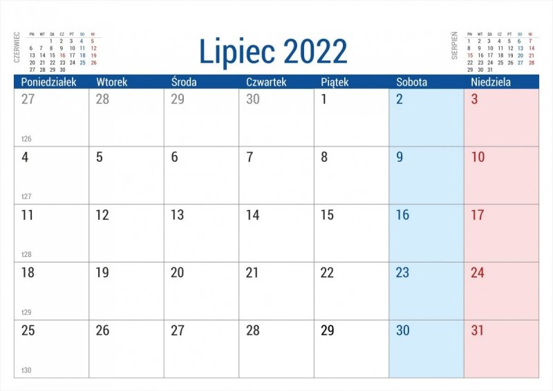 Kalendarz na biurko stojący PLANO na rok 2022 - lipiec