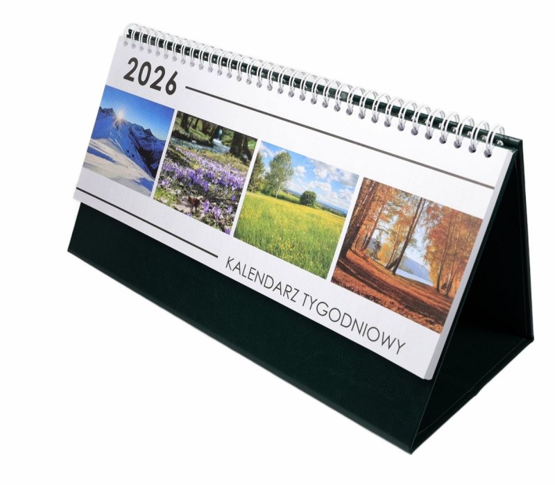 Kalendarz biurkowy stojący na podstawce TYGODNIOWY PREMIUM 2026 ciemnozielony