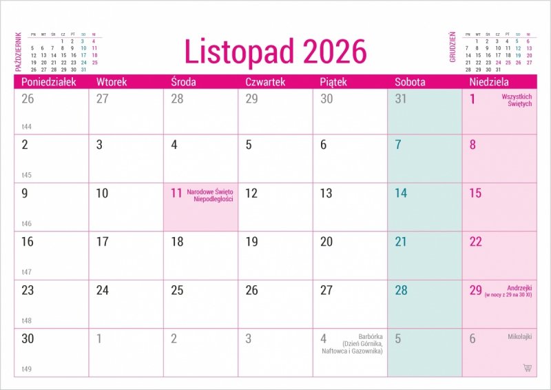 kalendarz na rok 2026 z miejscem na notatki