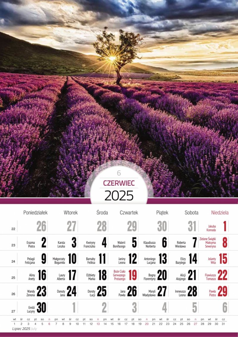 Kalendarz ścienny wieloplanszowy A4 KRAJOBRAZY 2025 - czerwiec 2025