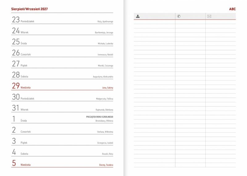 notes teleadresowy w kalendarzu dla nauczyciela na rok szkolny 2026/27