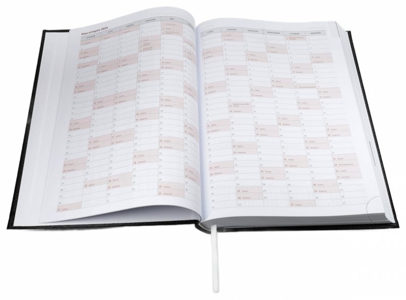 Kalendarz książkowy 2026 A4 dzienny papier biały drukowane registry oprawa ALUMINIUM granatowa