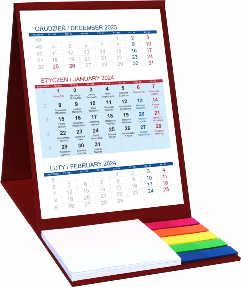 Kalendarz TOP 3-miesięczny na rok 2024 z notesem i znacznikami