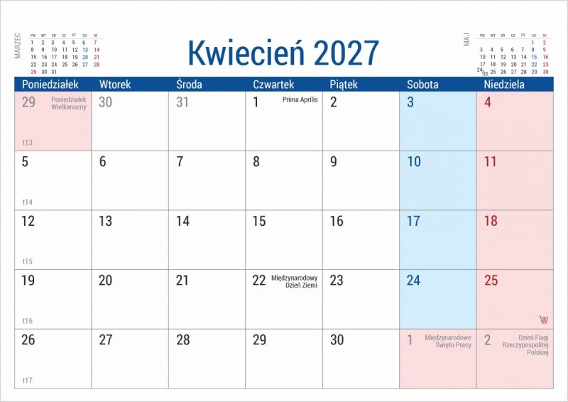 kalendarz z kalendarium szkolnym od czerwca 2026 do czerwca 2027