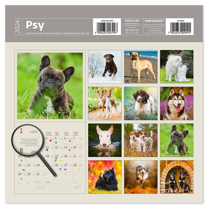 Kalendarz ścienny wieloplanszowy Psy 2024 z naklejkami - okładka tylna