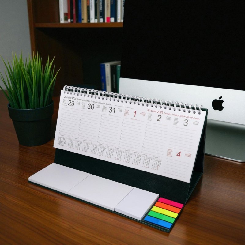 Kalendarz biurkowy z notesami i znacznikami EXCLUSIVE PLUS 2026 czarny