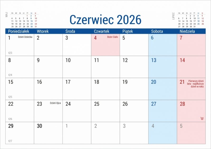 kalendarz na tekturowej sztywnej podstawce na biurko na rok 2026