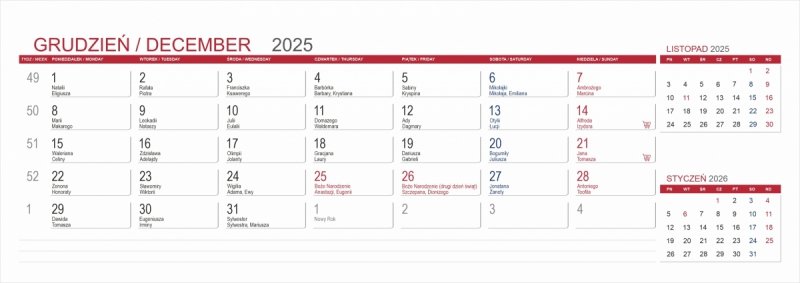 kalendarz biurkowy 3-miesięczny na rok 2025
