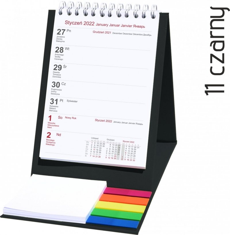 Kalendarz biurkowy z notesem i znacznikami TOP tygodniowy 2022 czarny
