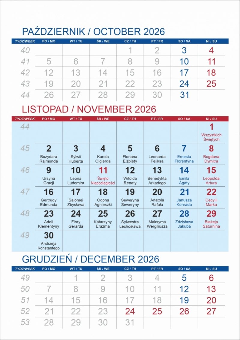 Kalendarz biurkowy z notesem i znacznikami TOP 3-miesięczny 2026 bordowy