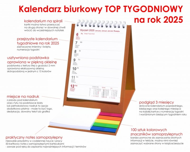 opis kalendarza biurkowego na rok 2025