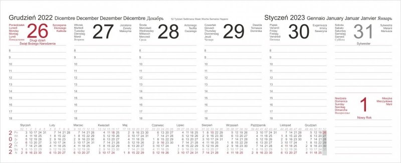 Kalendarz biurkowy TYGODNIOWY Z PIÓRNIKIEM 2022 niebieski