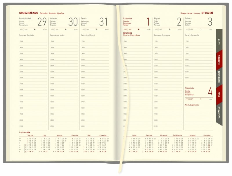 blok kalendarza A5 tygodniowego, papier kremowy