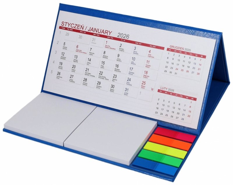 Kalendarz biurkowy z notesami i znacznikami MIDI 3-miesięczny 2026 niebieski