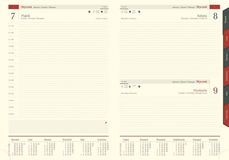 Kalendarz książkowy 2022 A4 dzienny papier chamois wycinane registry oprawa skóropodobna KONGO czarny/biały